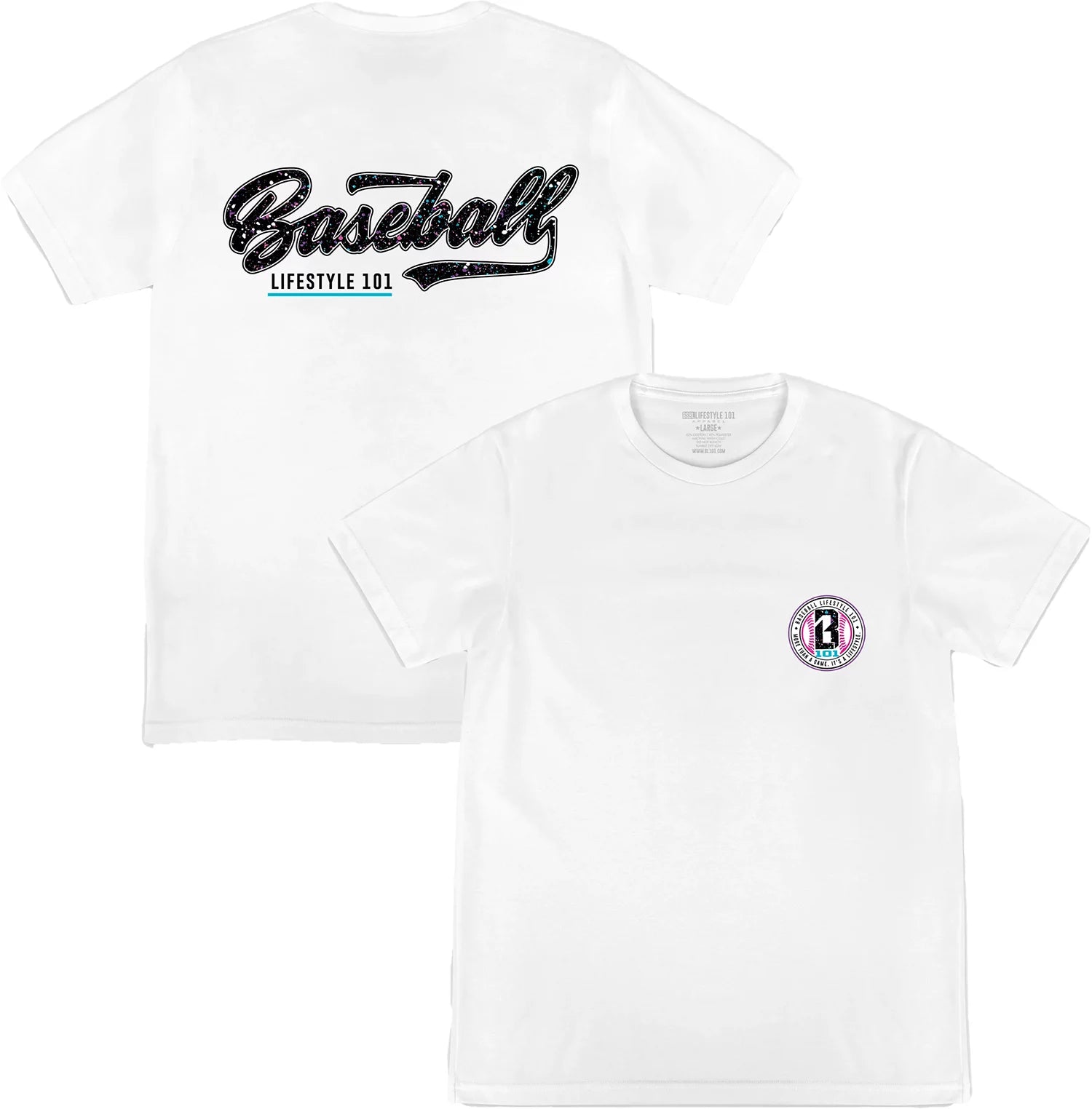 Baseball 101 Splatter Tee White/Galaxy Tee Youth Large