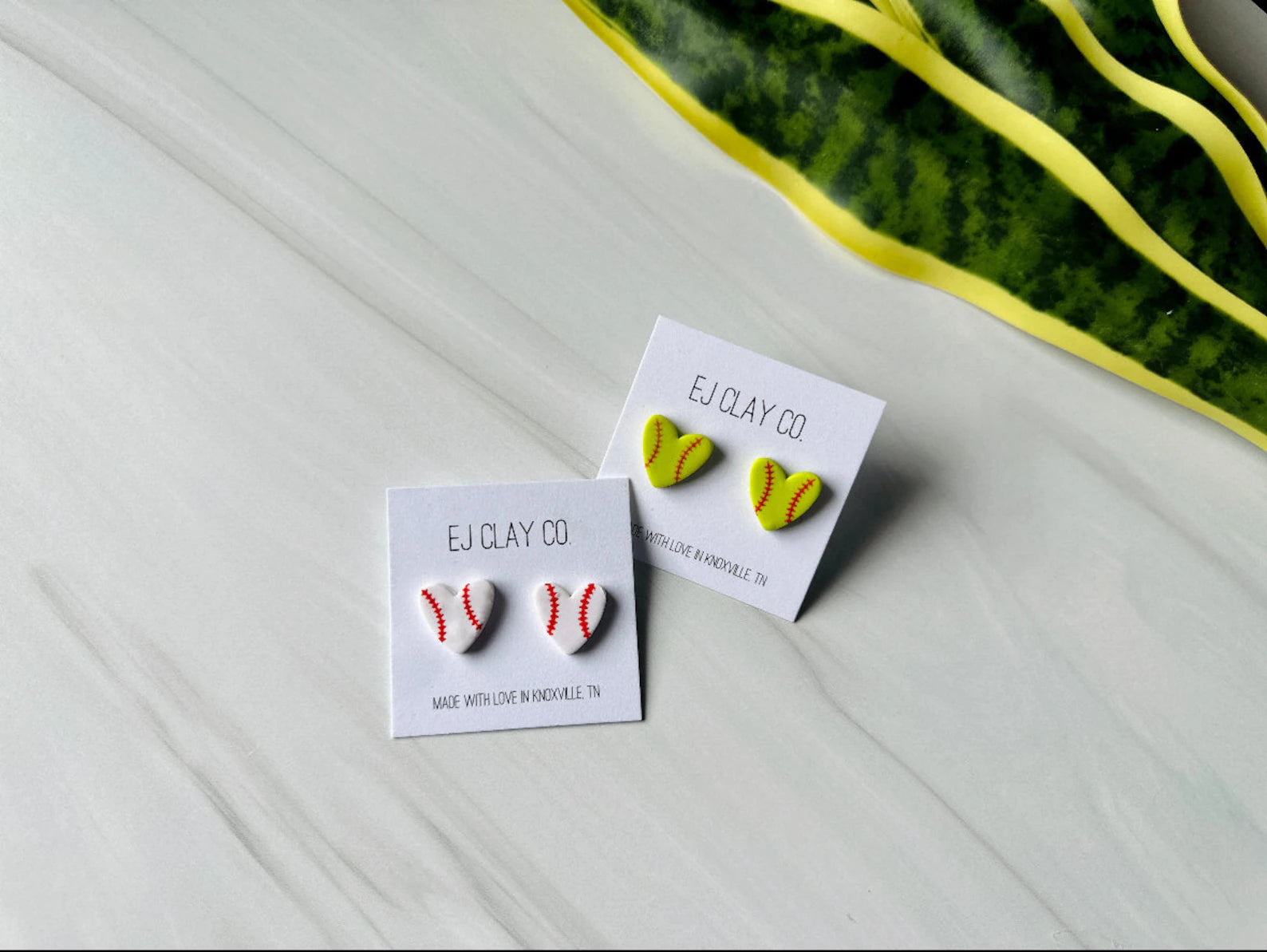 Yellow Softball Heart Shaped Earrings