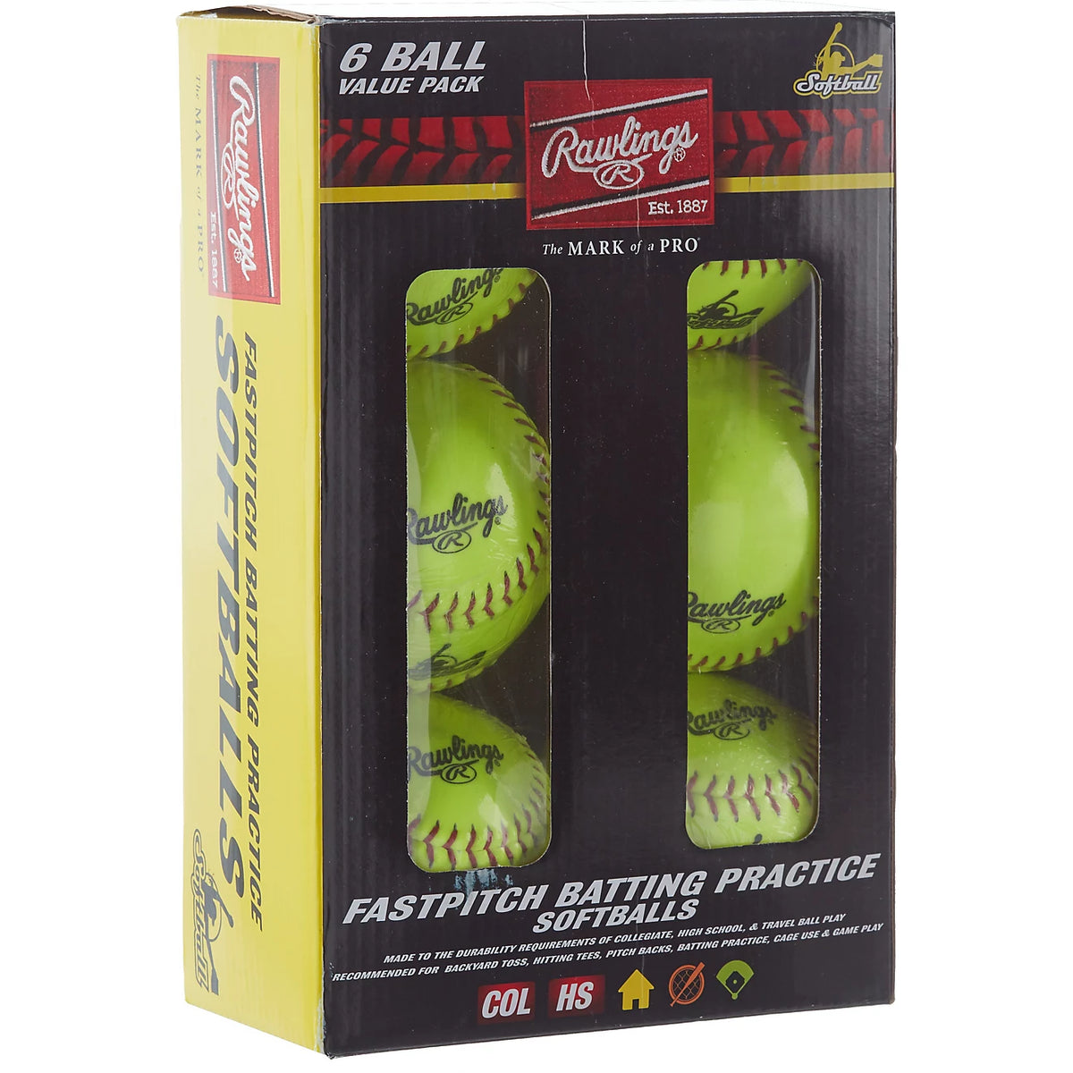 Fastpitch Batting Practice Softballs HS 6pack